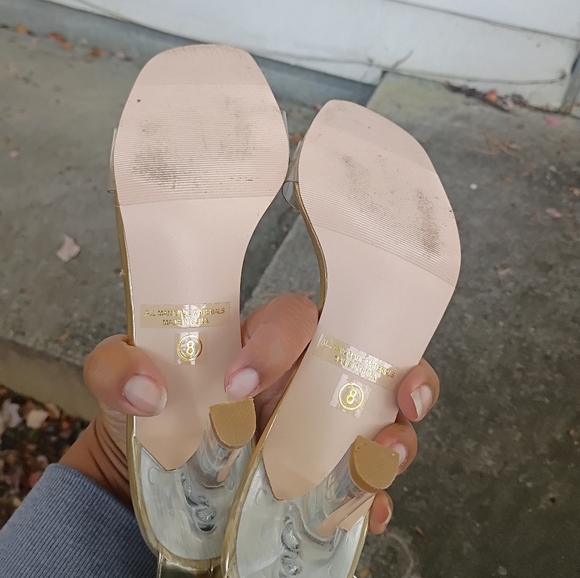 Clear And Gold Tone Ankle Strap Kitten Heel Sandals - Picture 5 of 5